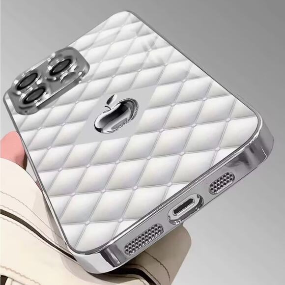 iPhone 16 Pro Max Case White Leather Texture Apple Print Pattern - Picture 2 of 3
